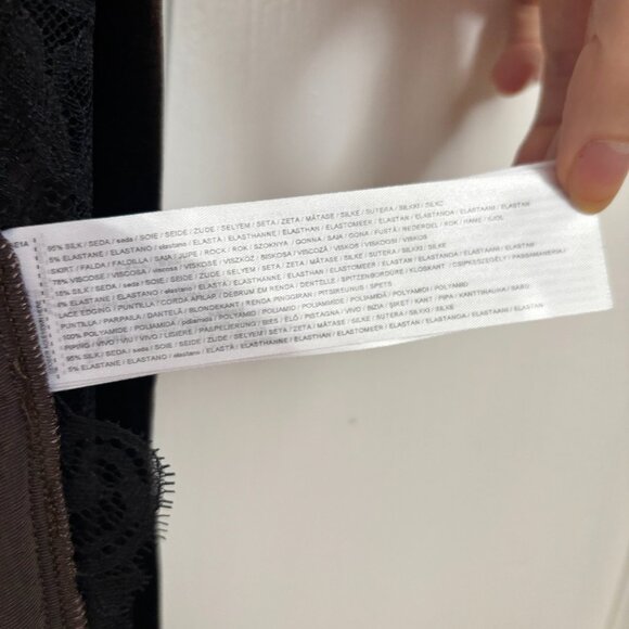 Jen Ceballos x Mango Dress Brown Velvet Black Lace Trim Maxi Long Wedding Guest - Picture 16 of 16